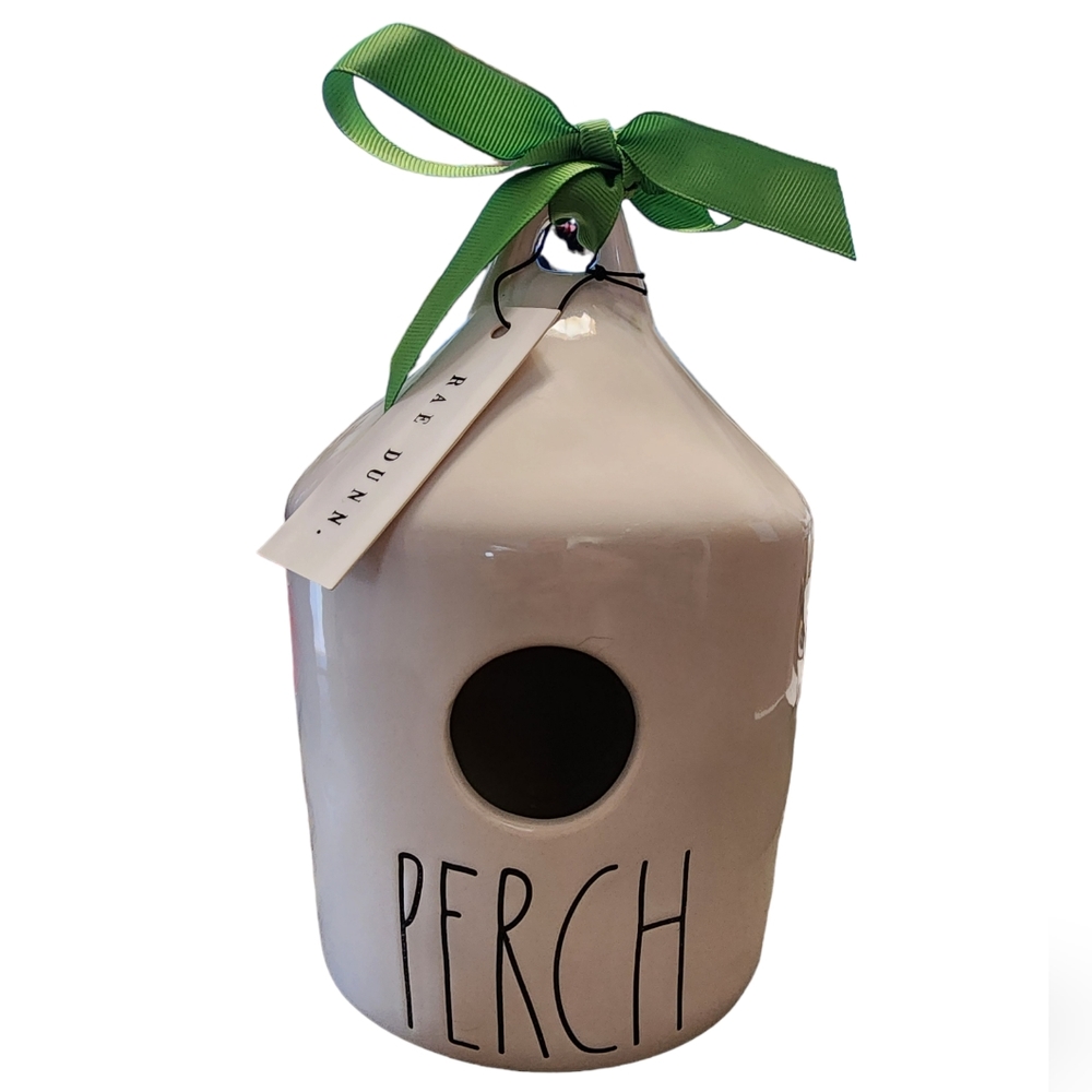Rae Dunn Ceramic "Perch" Bird House With Hanging Loop & Mushroom Pattern